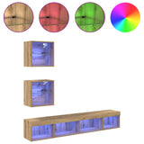 Unità a muro per TV con LED 5 pcs Rovere artigianale