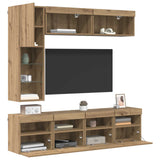 Mobile TV con led 7 pcs Rovere artigianale Legno truciolato