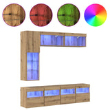 Mobile TV con led 7 pcs Rovere artigianale Legno truciolato
