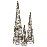 Albero di Natale 3 pcs Bianco caldo 20 x 20 x 80 cm Rattan