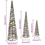 Albero di Natale 3 pcs Bianco caldo 20 x 20 x 80 cm Rattan