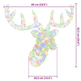 Testa di Renna con 140 LED colorato 60 cm Acrilico