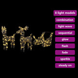 Slitta trainata da renna con 160 LED Bianco caldo Rattan