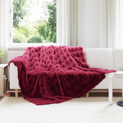 Coperta in Pelliccia di Coniglio Finta 4 pcs Rosso Bordeaux