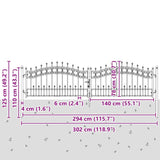 Cancello con Punta a Lancia Grigio 305 x 75 cm Acciaio
