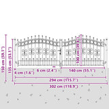 Cancello con Punta a Lancia Grigio 305 x 100 cm Acciaio
