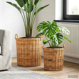 Cestino per piante 2 pz Marrone Naturale Rattan Kubu