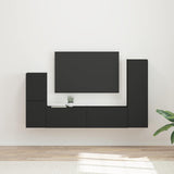 Set mobile TV Montaggio a parete 4 pcs Nero Legno truciolato