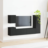 Set mobile TV Montaggio a parete 4 pcs Nero Legno truciolato