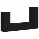 Set mobile TV Montaggio a parete 4 pcs Nero Legno truciolato
