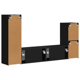 Set mobile TV Montaggio a parete 4 pcs Nero Legno truciolato