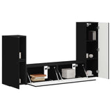 Set mobile TV Montaggio a parete 4 pcs Nero Legno truciolato
