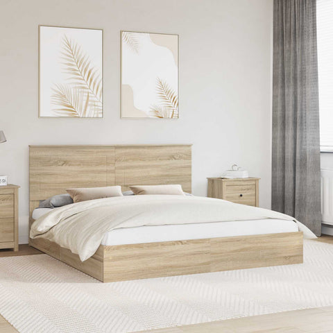 Letto con Contenitore con testiera Rovere Sonoma 200 x 200 cm