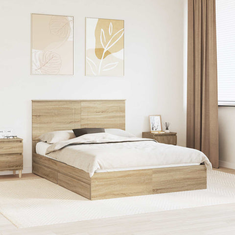 Letto con Contenitore con testiera Rovere Sonoma 150 x 200 cm