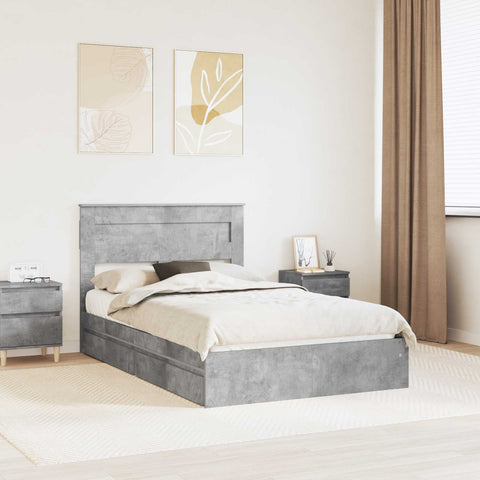 Letto con Contenitore con testiera Grigio cemento 135 x 190 cm