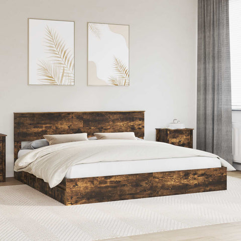 Letto con Contenitore con testiera Rovere fumé 200 x 200 cm
