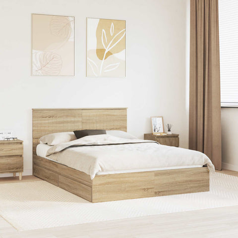Letto con Contenitore con testiera Rovere Sonoma 140 x 200 cm
