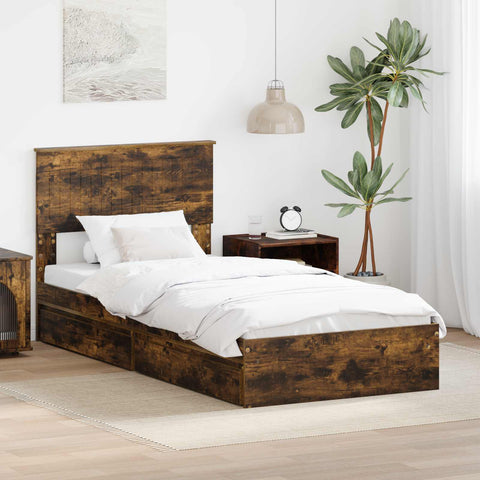 Letto con Contenitore Rovere fumé 90 x 200 cm Legno truciolato