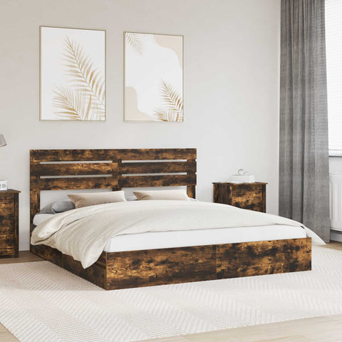 Letto con Contenitore con testiera Rovere fumé 200 x 200 cm