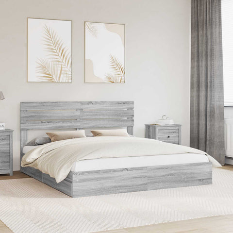 Letto con Contenitore con testiera Grigio Sonoma 200 x 200 cm