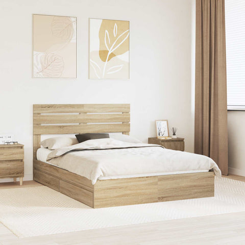 Letto con Contenitore con testiera Rovere Sonoma 150 x 200 cm