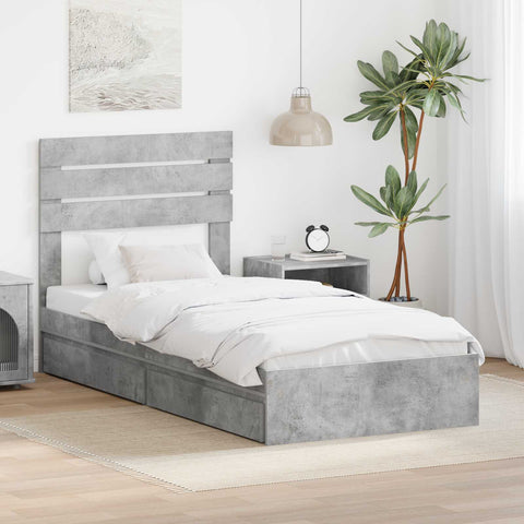 Letto con Contenitore con testiera Grigio cemento 100 x 200 cm
