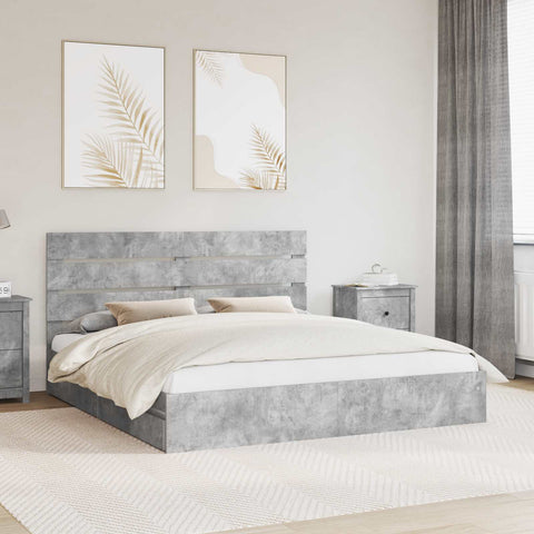 Letto con Contenitore con testiera Grigio cemento 200 x 200 cm