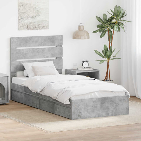 Letto con Contenitore con testiera Grigio cemento 100 x 200 cm