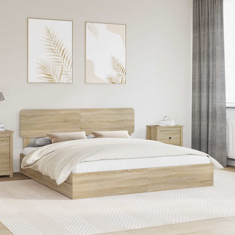 Letto con Contenitore con testiera Rovere Sonoma 200 x 200 cm