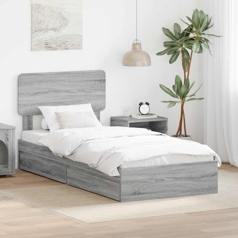 Letto con Contenitore con testiera Grigio Sonoma 75 x 190 cm