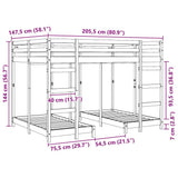 Struttura letto a castello triplo Cera marrone 140 x 200 cm
