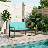 Panchina da esterno Nero e Turchese 107 x 61 x 80 cm polyrattan