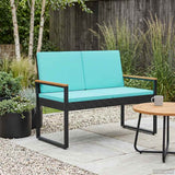 Panchina da esterno Nero e Turchese 107 x 61 x 80 cm polyrattan