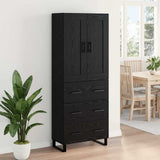 Credenza 2 pcs Rovere Nero Legno Stratificato e Vetro