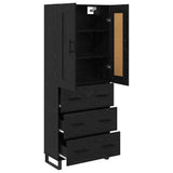 Credenza 2 pcs Rovere Nero Legno Stratificato e Vetro