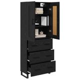 Credenza 2 pcs Rovere Nero Legno Stratificato e Vetro