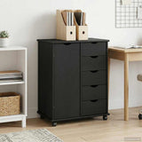 Mobile con Ruote Nero 63,5 x 39 x 79 cm Legno di Pino Massello