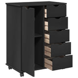 Mobile con Ruote Nero 63,5 x 39 x 79 cm Legno di Pino Massello