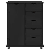 Mobile con Ruote Nero 63,5 x 39 x 79 cm Legno di Pino Massello