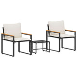 Set di Mobili con cuscino 3 pcs Nero e Bianco Crema Rattan
