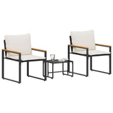 Set di Mobili con cuscino 3 pcs Nero e Bianco Crema Rattan