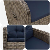 Sedia da giardino reclinabile Grigio e Blu Navy polyrattan