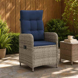 Sedia da giardino reclinabile Grigio e Blu Navy polyrattan