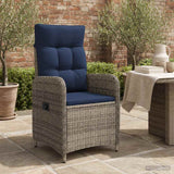 Sedia da giardino reclinabile Grigio e Blu Navy polyrattan