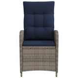 Sedia da giardino reclinabile Grigio e Blu Navy polyrattan