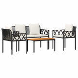 Set Mobili da Esterno 4 pcs Nero e Bianco Crema polyrattan