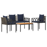 Set Mobili da Esterno 4 pcs Grigio e Blu Navy polyrattan