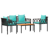 Set Mobili da Esterno 4 pcs Nero e Turchese polyrattan