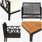 Set Mobili da Esterno 3 pcs Nero e Bianco Crema polyrattan