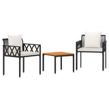 Set Mobili da Esterno 3 pcs Nero e Bianco Crema polyrattan